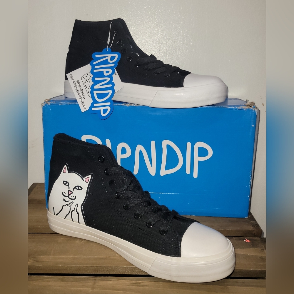 Ripndip Black and White High-Top Canvas Sneakers with Nermal Tag